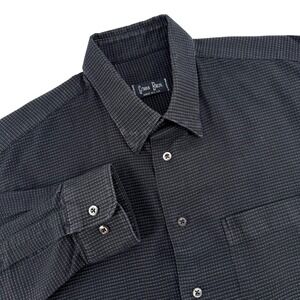 Gitman Bros Mens Large Button Down Black White Textured Micro Pattern Made USA